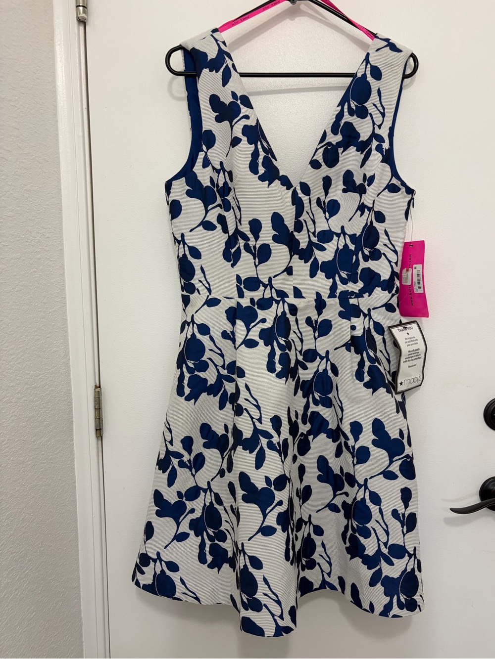 Macy's Betsy Johnson White Dress with Navy Floral Print